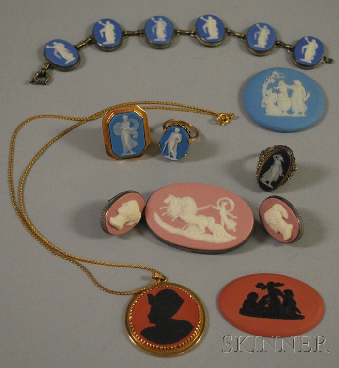 Appraisal: Eight Wedgwood Mostly Jasper Jewelry Items and Two Medallions including