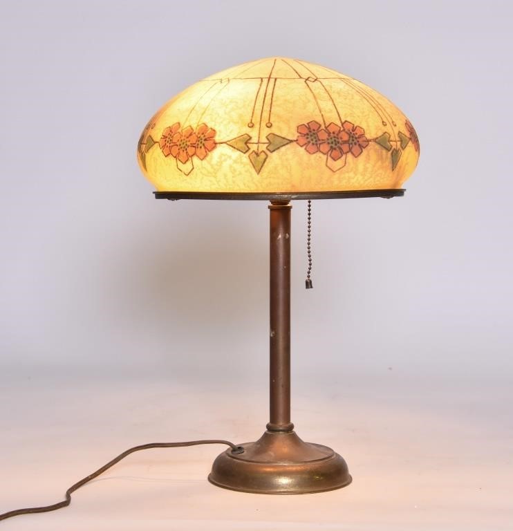 Appraisal: Signed Handel shade with lamp base signed Harvard Co-operative Society