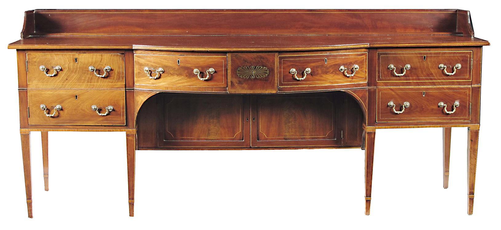 Appraisal: An early th century Irish mahogany bowfront sideboard