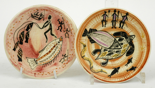 Appraisal: GUY MARTIN BOYD Victoria circa Two earthenware dishes each decorated