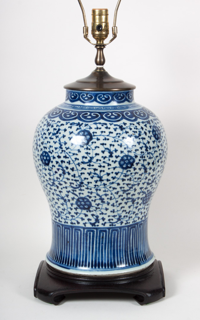 Appraisal: Chinese Export blue and white jar lamp second half- th