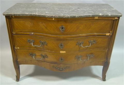 Appraisal: LOUIS XVI STYLE MARBLE TOP CHEST the shaped gray marble