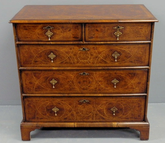 Appraisal: Georgian William Mary style burl oyster walnut veneered chest of