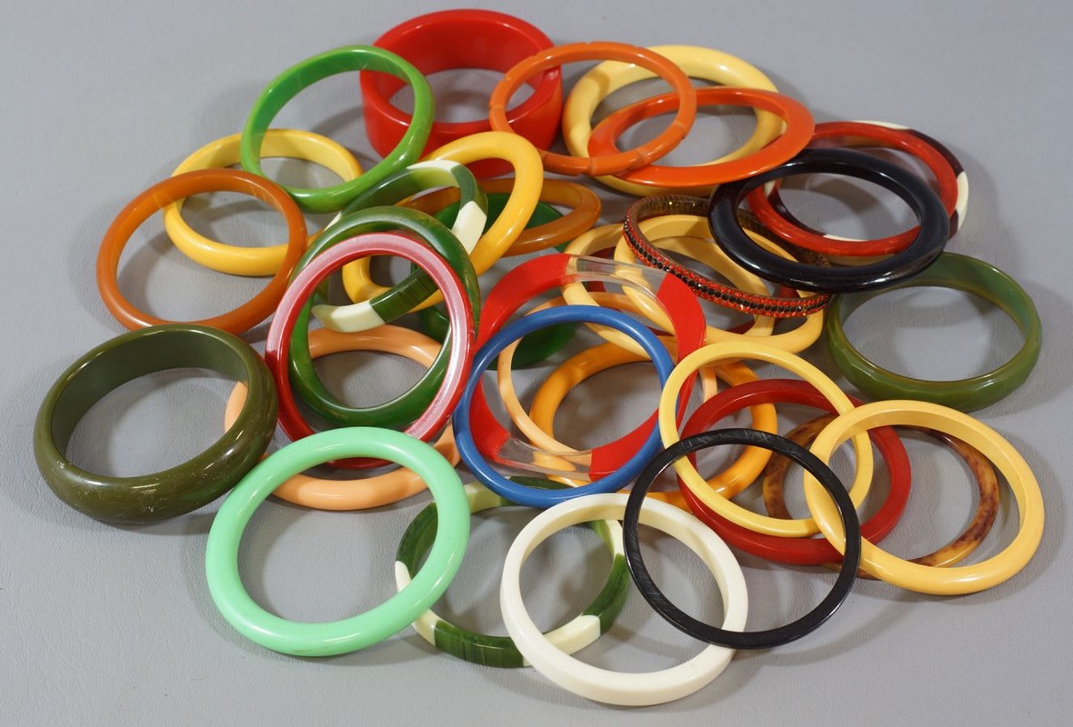 Appraisal: bangle bracelets Bakelite plastic various colors