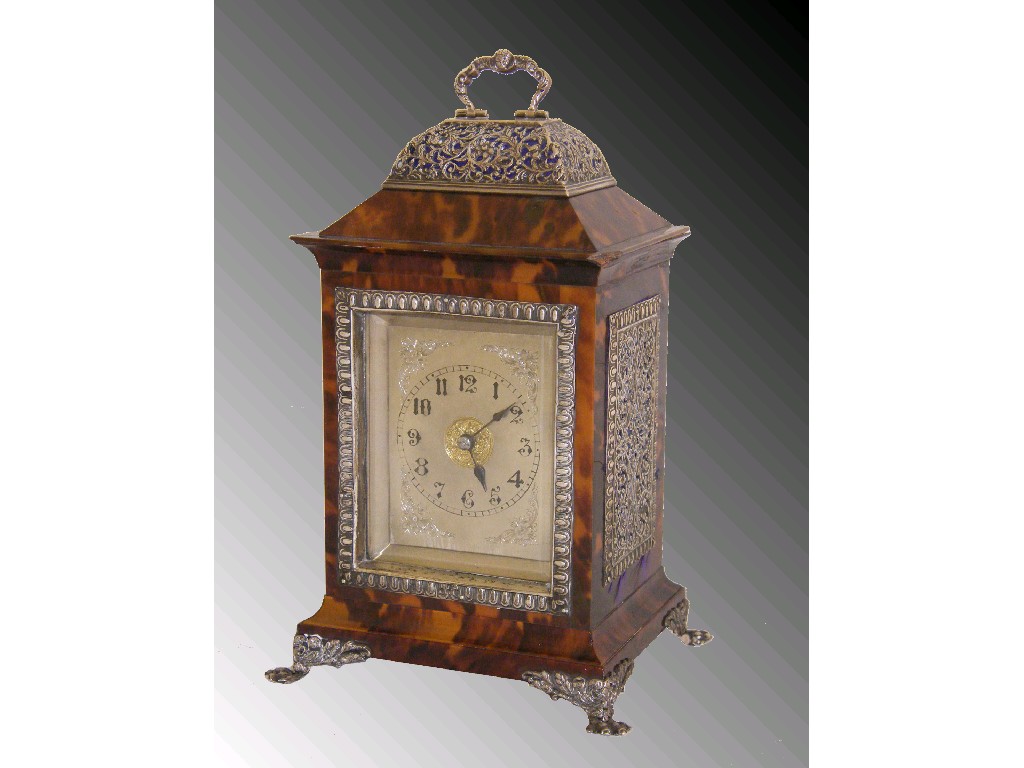 Appraisal: French tortoiseshell and silver mounted carriage clock striking on a