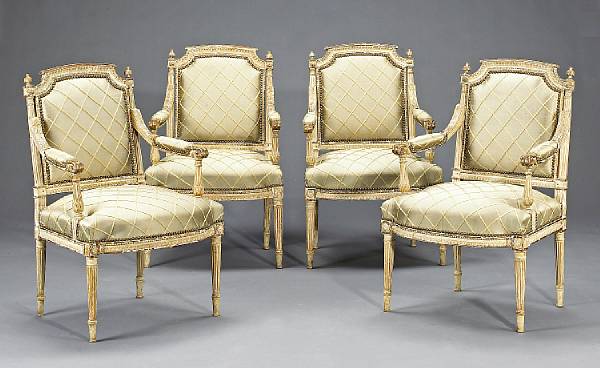 Appraisal: A good set of four Louis XVI paint decorated fauteuils