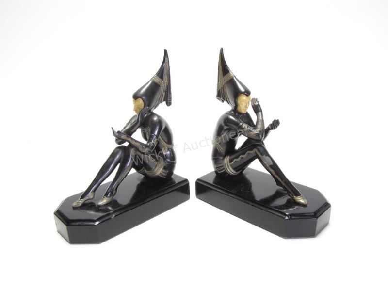 Appraisal: Pair of Art Deco Figural Bookends depicting seated maidens reading