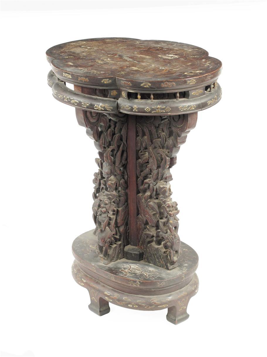 Appraisal: A Chinese carved hardwood and marquetry occasional table