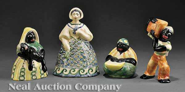 Appraisal: Four Shearwater Art Pottery Figurines including Stevedore and Woman with