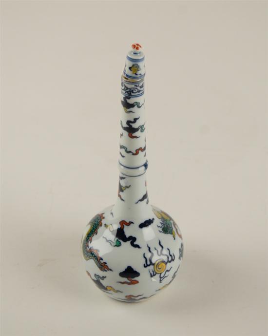 Appraisal: A Covered Chinese Diminutive Bottle Vase with Enameled Designs of