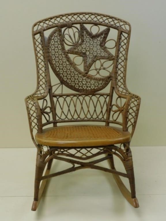 Appraisal: Rattan and wood features a star and crescent moon design