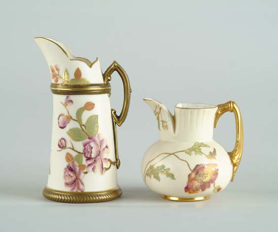 Appraisal: TWO ROYAL WORCESTER CREAMERS - bulbous with gold handle marked