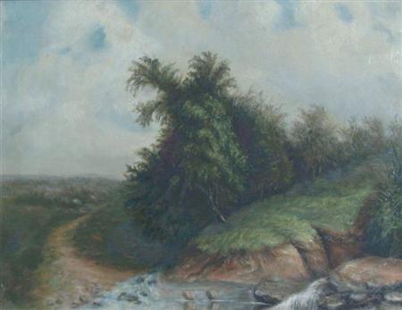 Appraisal: American School th th Century Riverbank Landscape Estimate -