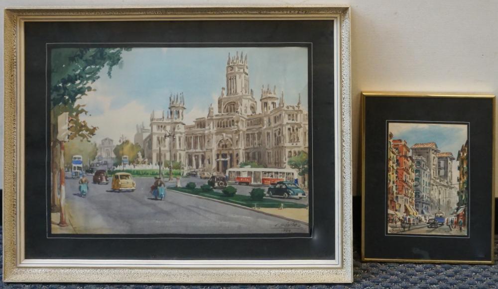 Appraisal: SPANISH SCHOOL TH CENTURY VIEW OF MADRID TWO WATERCOLORS ON