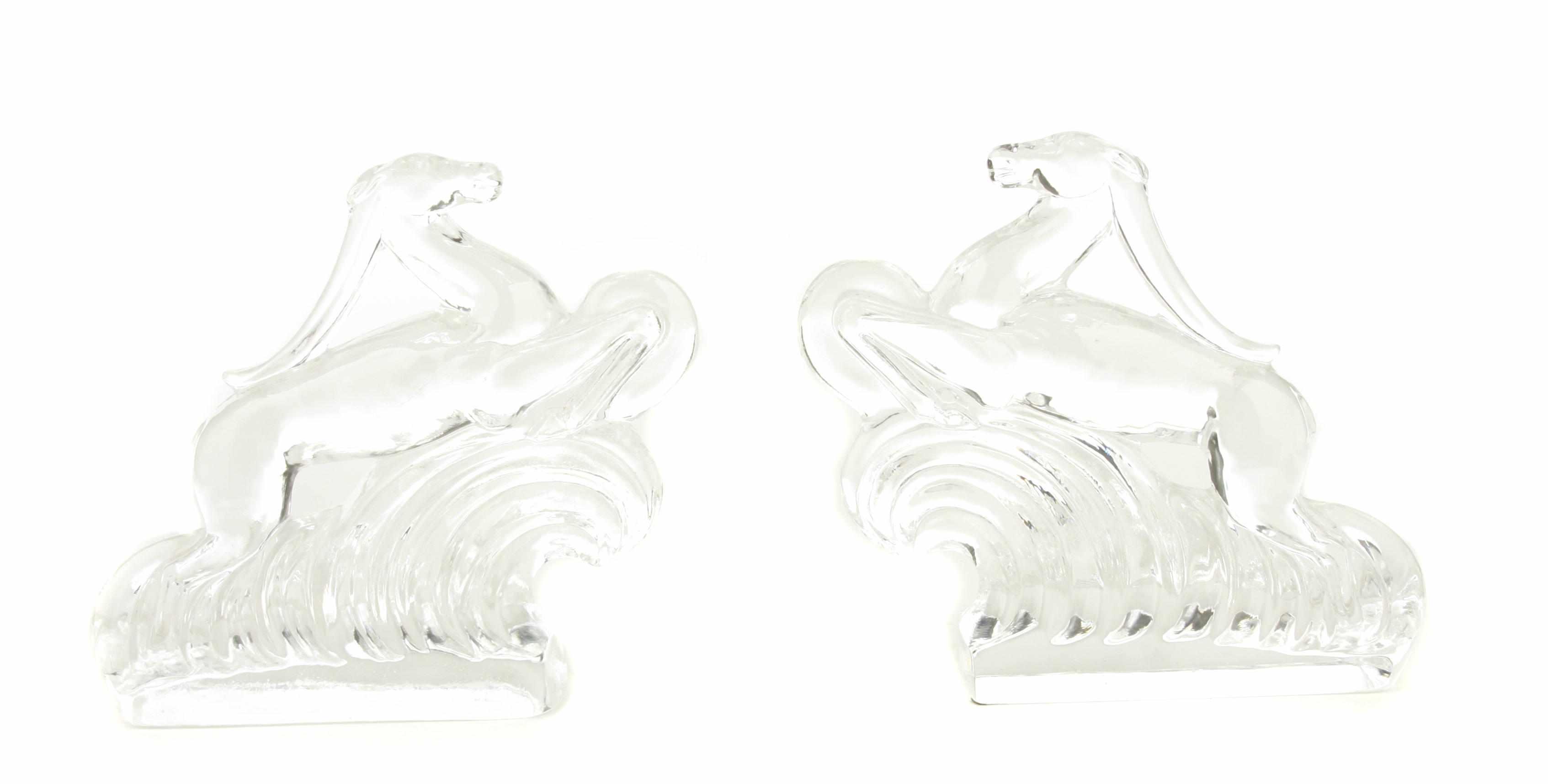 Appraisal: A pair of Steuben glass gazelle bookends shape signed Steubenheight