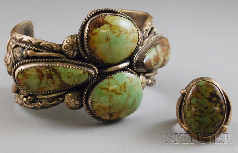 Appraisal: Two Southwest-style Turquoise Jewelry Items a cuff bracelet and a