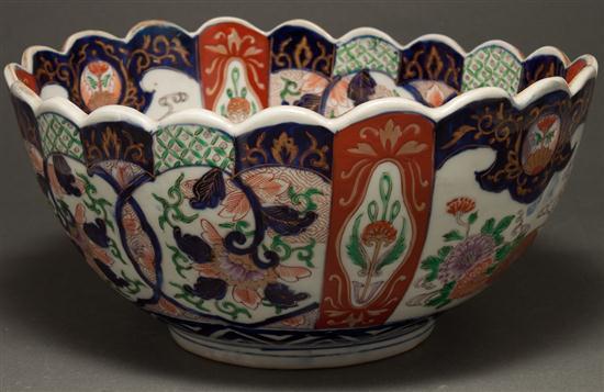 Appraisal: Japanese Imari porcelain oval-form bowl with scalloped rim second half-