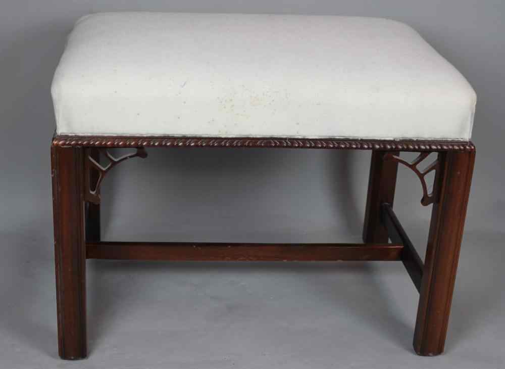 Appraisal: HICKORY CHAIR CHIPPENDALE STYLE MAHOGANY STOOL The rectangular top covered