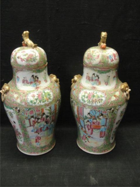 Appraisal: Pair of Chinese Export Lidded Jars as is-chip on rim