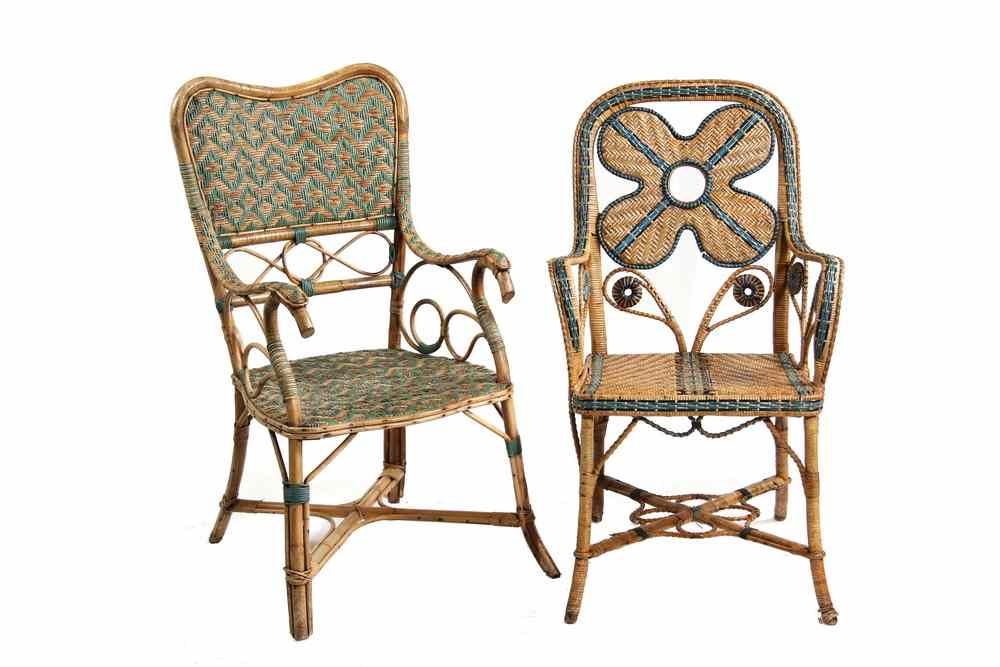 Appraisal: ARM CHAIRS - Hand woven rattan and willow multi-color arm