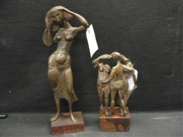 Appraisal: HEBALD Bronze Sculptures signed -a woman high plus high wood