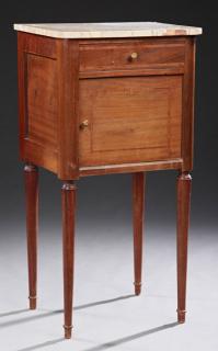 Appraisal: French Louis XVI Style Inlaid Mahogany Marble Top Nightstand early