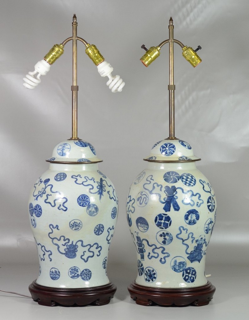 Appraisal: Pair of Chinese porcelain blue white ginger jars converted to