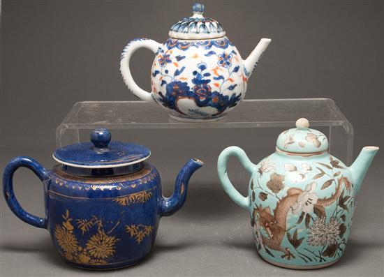 Appraisal: Three Chinese Export porcelain diminutive teapots Chinese Imari rib-form teapot