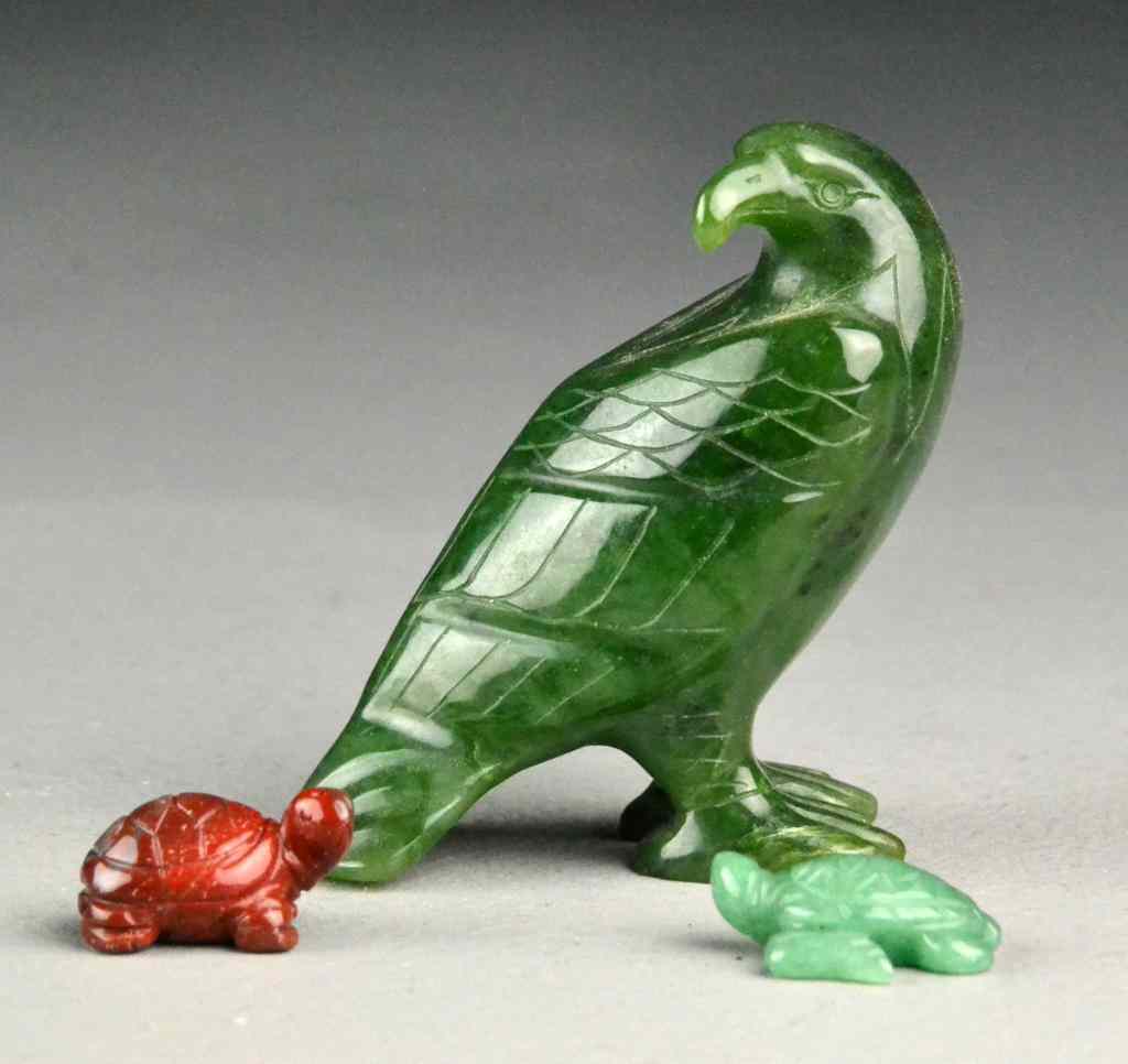 Appraisal: Chinese Carved Jade Animal FiguresConsisting of finely carved standing eagle