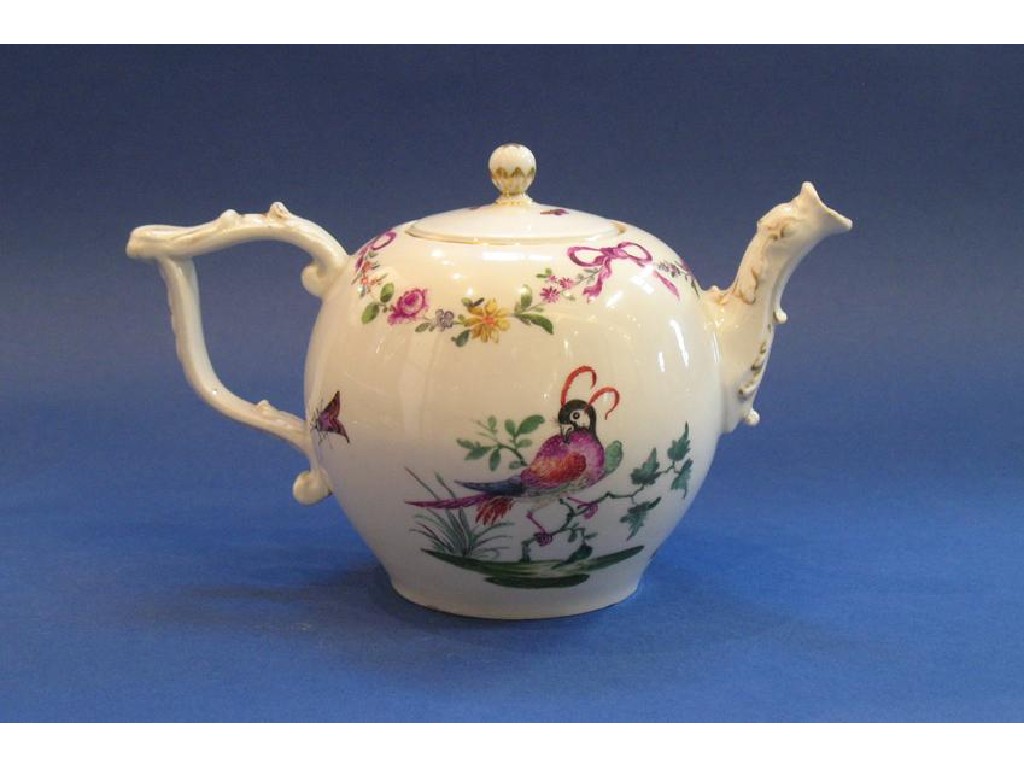 Appraisal: A MEISSEN TEAPOT AND COVER enamelled in polychrome with birds