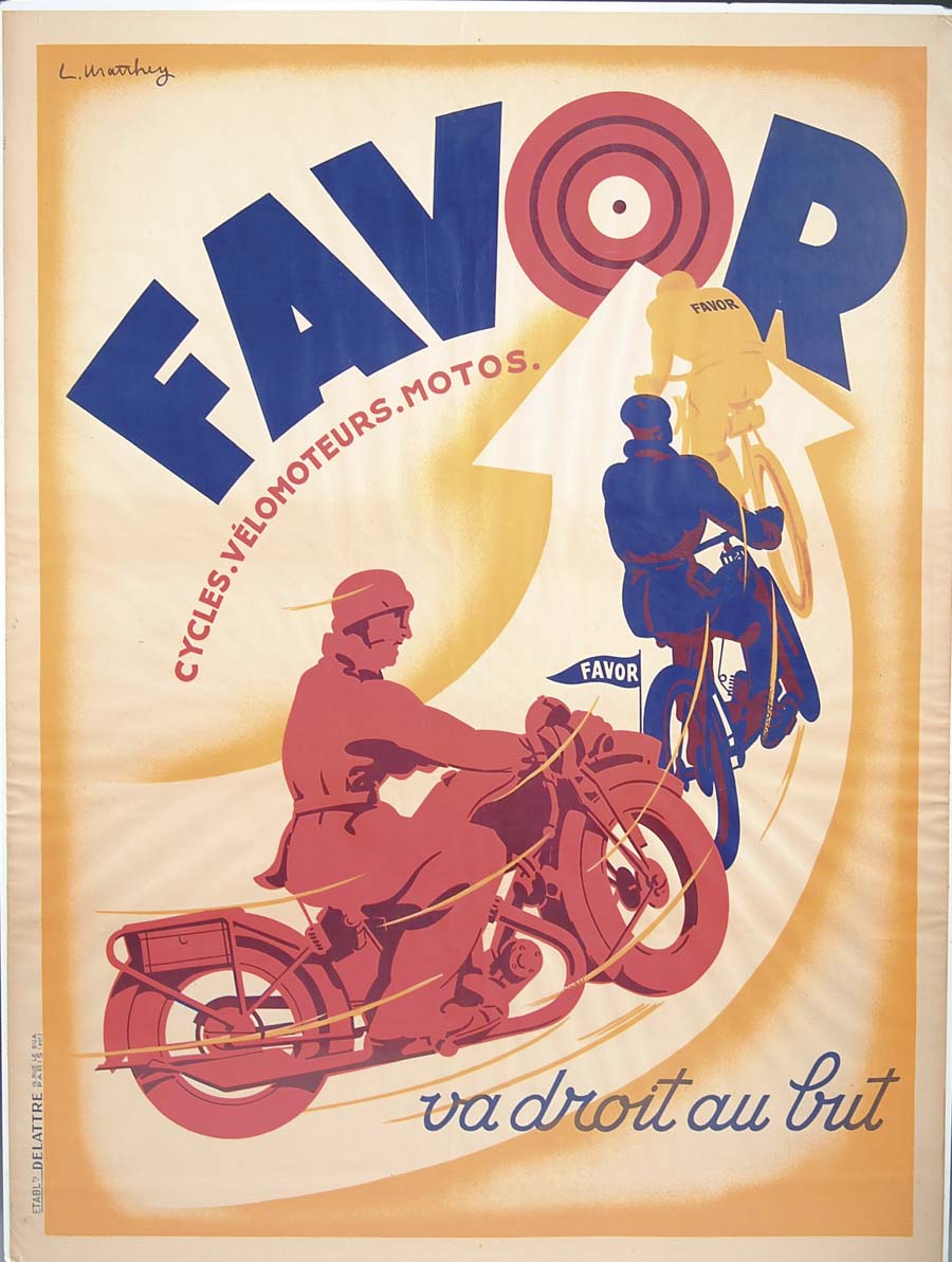 Appraisal: FAVOR MOTORCYCLE AND BICYCLE POSTER One sheet French poster with