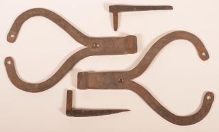 Appraisal: Pair of Wrought Iron Rams Horn Hinges Pair of th