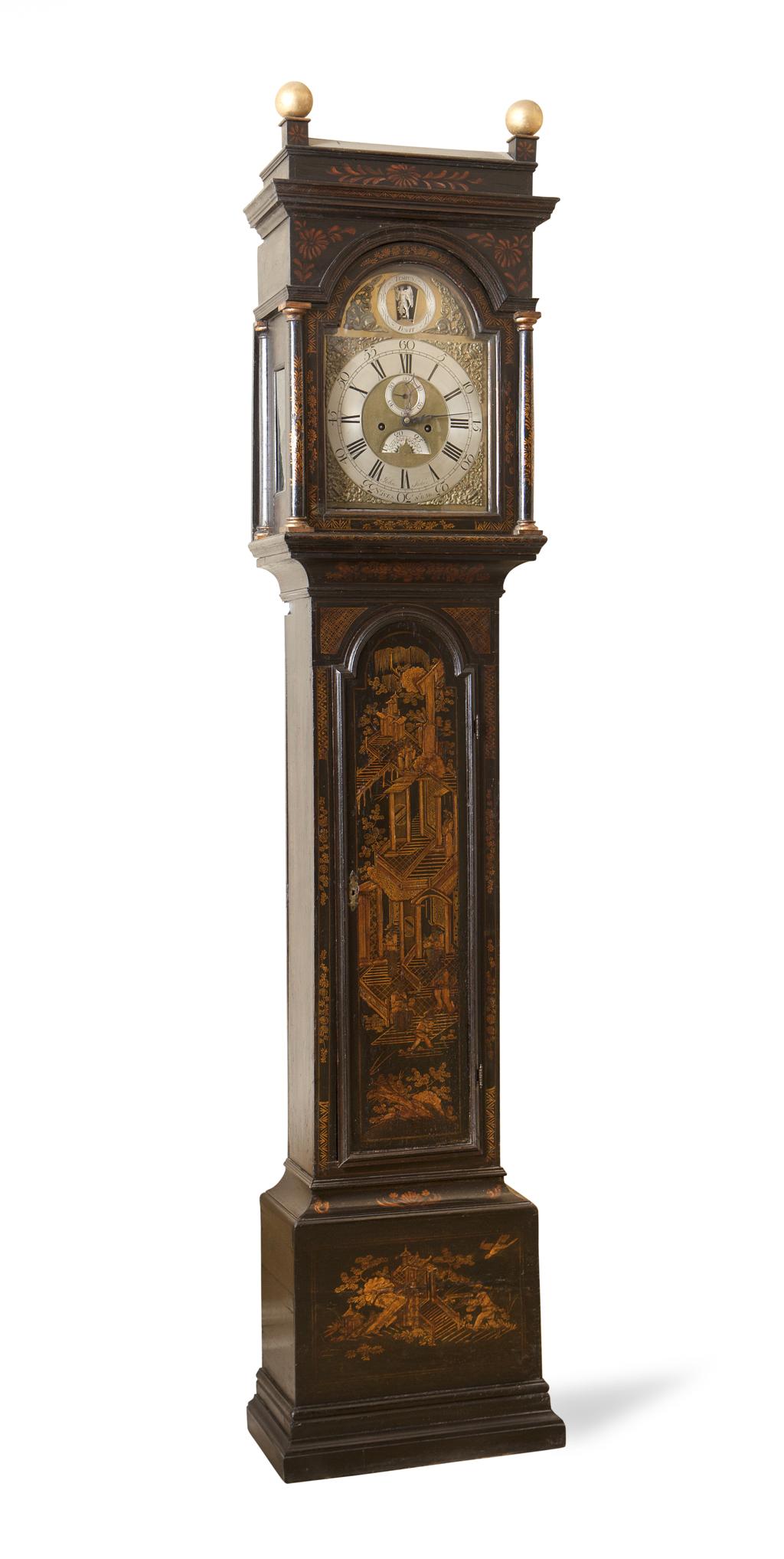 Appraisal: GEORGE II JAPANNED LONGCASE CLOCK BY JOHN STOKES ST IVES