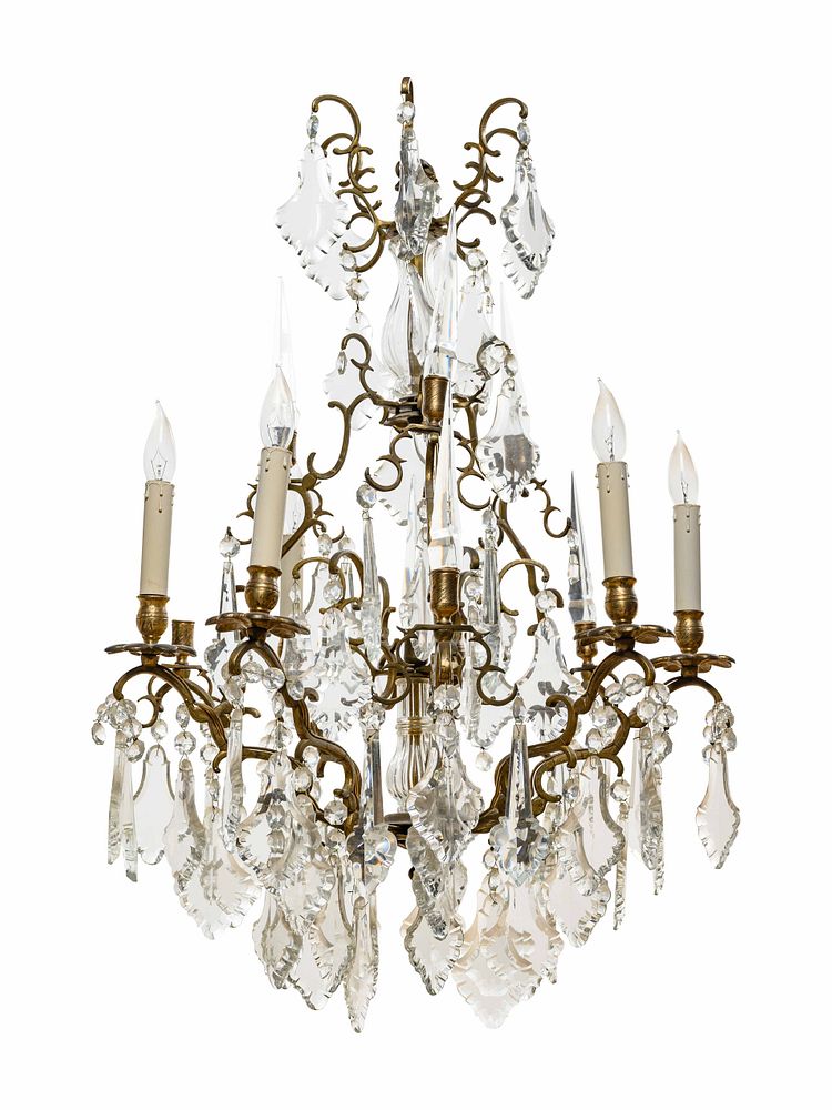 Appraisal: A French Gilt Bronze and Cut Glass Six-Light Chandelier A