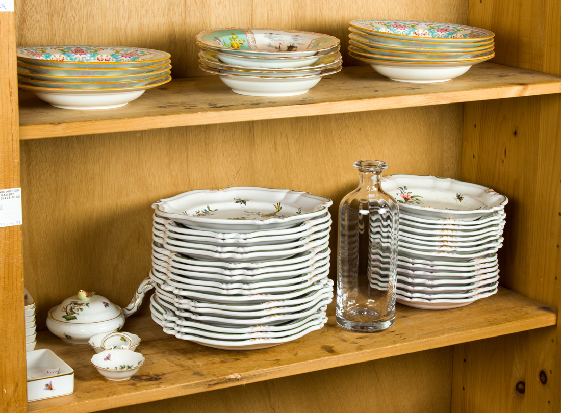 Appraisal: TWO SHELVES OF PORCELAIN FAIENCE AND GLASS INCLUDING HEREND MINTON