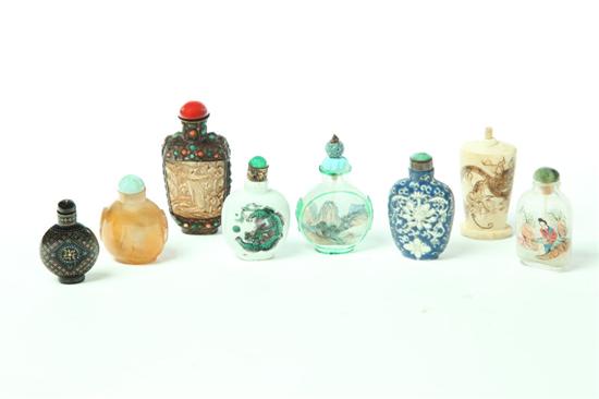 Appraisal: EIGHT SNUFF BOTTLES Asian th century Two reverse painted two