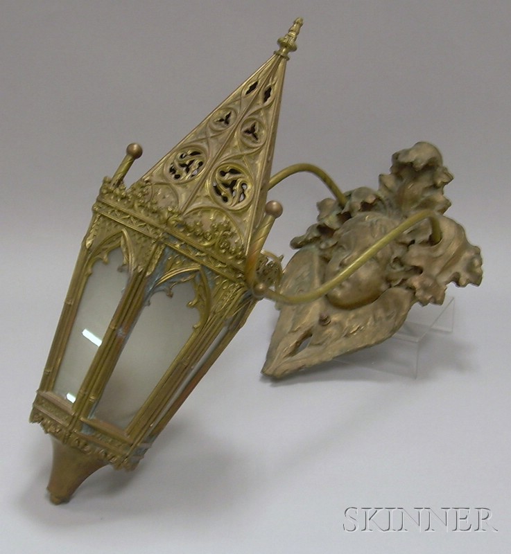 Appraisal: Gothic Beaux Arts Gilt-brass and Glass Wall Sconce with cherub