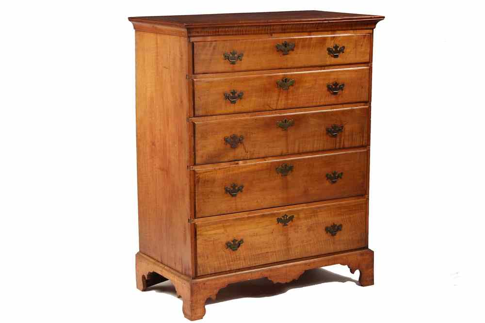 Appraisal: CHEST OF DRAWERS - New England Five Graduated Drawer Tiger