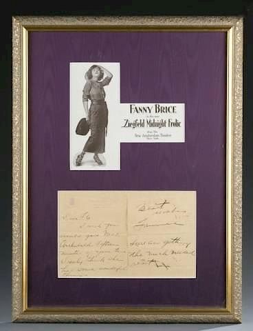 Appraisal: Fanny Brice signed letter to Florenz Ziegfeld A signed written