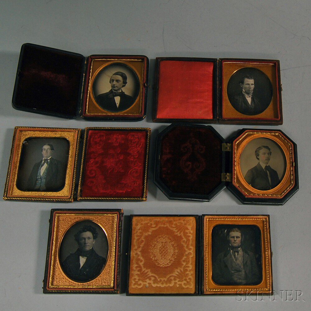 Appraisal: Five Sixth-plate Daguerreotypes and an Ambrotype Portraits of Young Men