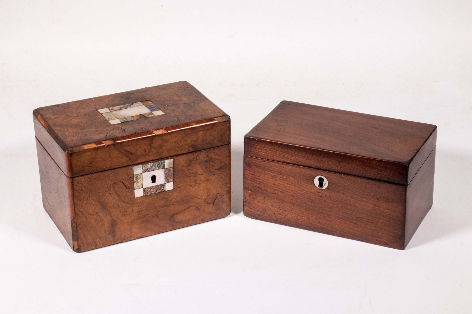 Appraisal: MAHOGANY TEA BOXES Lot of th c Tea Caddy Boxes