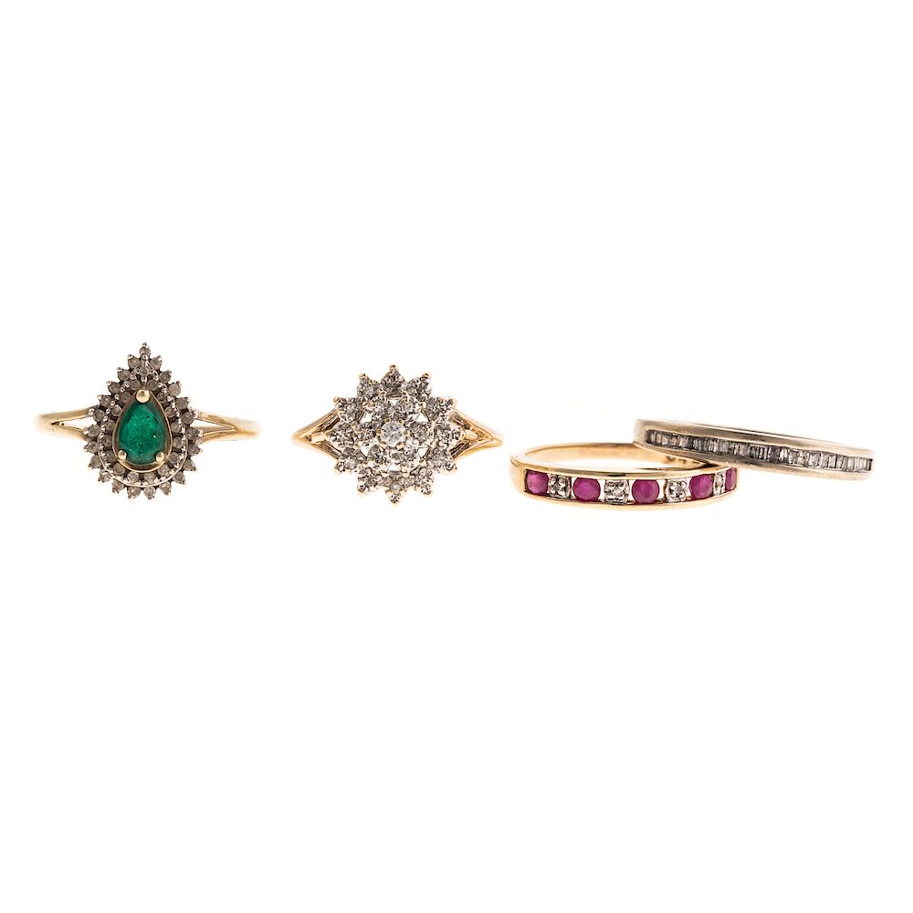 Appraisal: Four Ladies Gemstone Diamond Rings in K K yellow gold