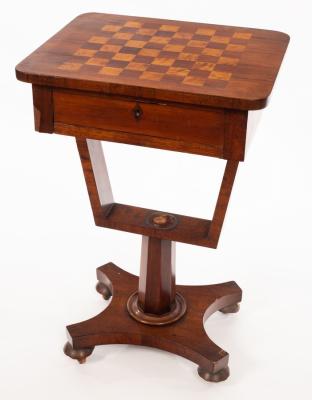 Appraisal: A Regency rosewood work table the top inlaid for chess