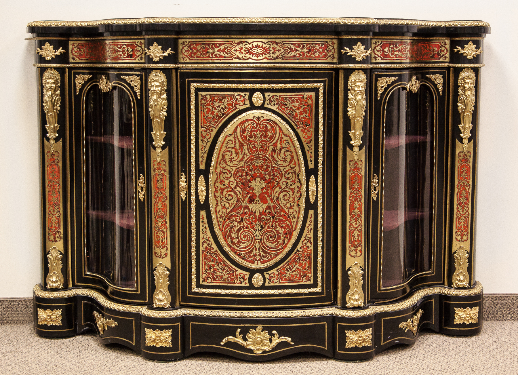 Appraisal: Boulle Bow Front Three Door Side Cabinet With Serpentine Sides