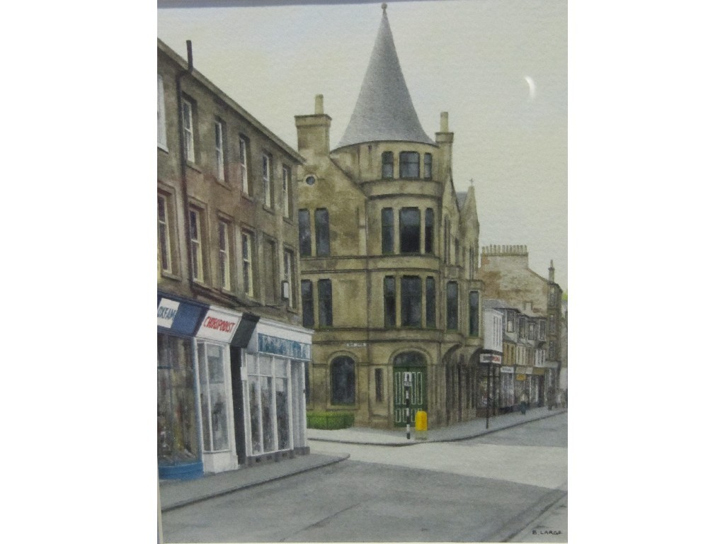 Appraisal: BRIAN LARGE Watercolour 'Montague Street Rothesay' signed recto and labelled