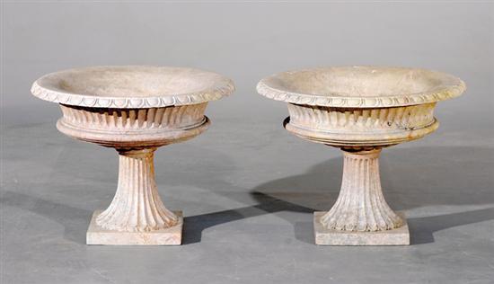 Appraisal: Pair marble tazzas circular flared and fluted basin on square