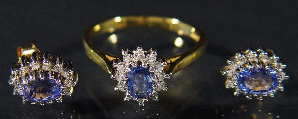 Appraisal: ct gold diamond and sapphire ring and matching earrings