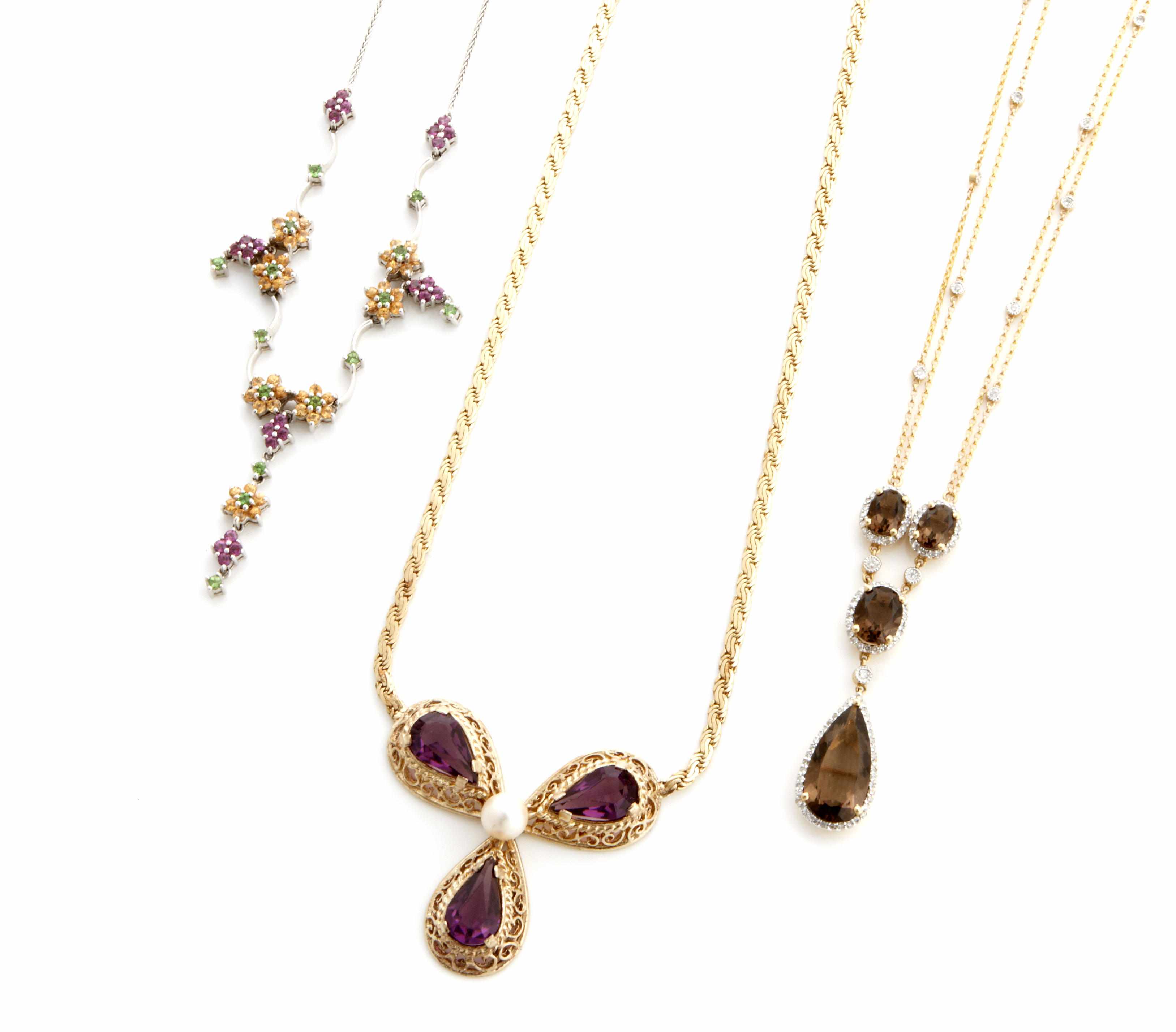 Appraisal: A collection of gem-set diamond and gold jewelry comprising three