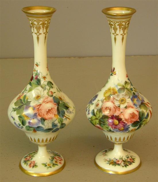 Appraisal: Pair of baluster shaped opaque glass vases each painted with