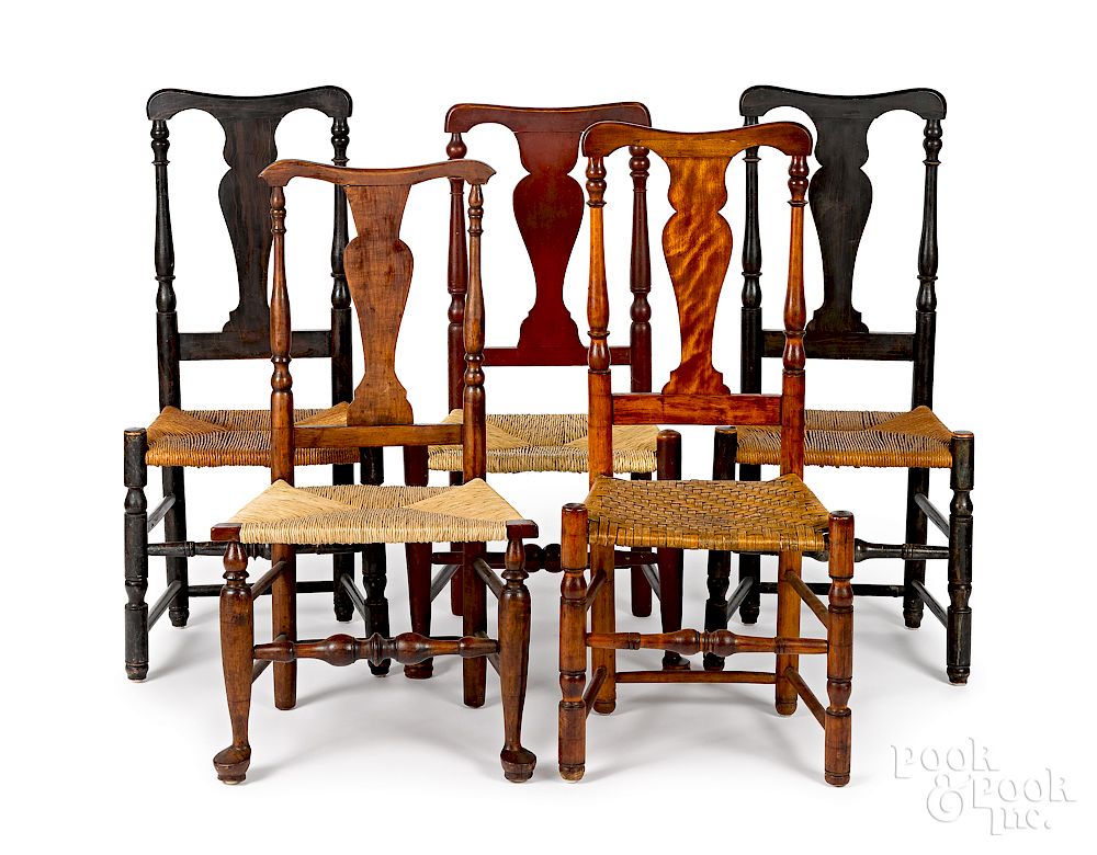 Appraisal: Five New England Queen Anne dining chairs Exclusive on Bidsquare